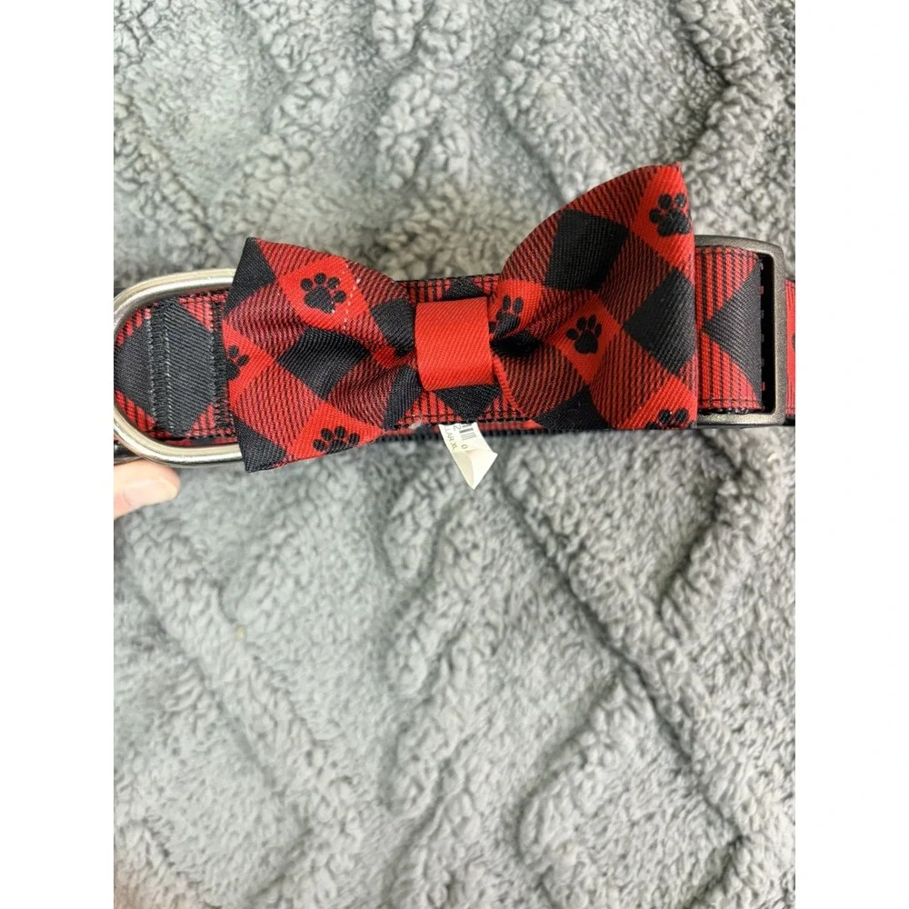 Dog Collar Red Black with Bowtie Size XL